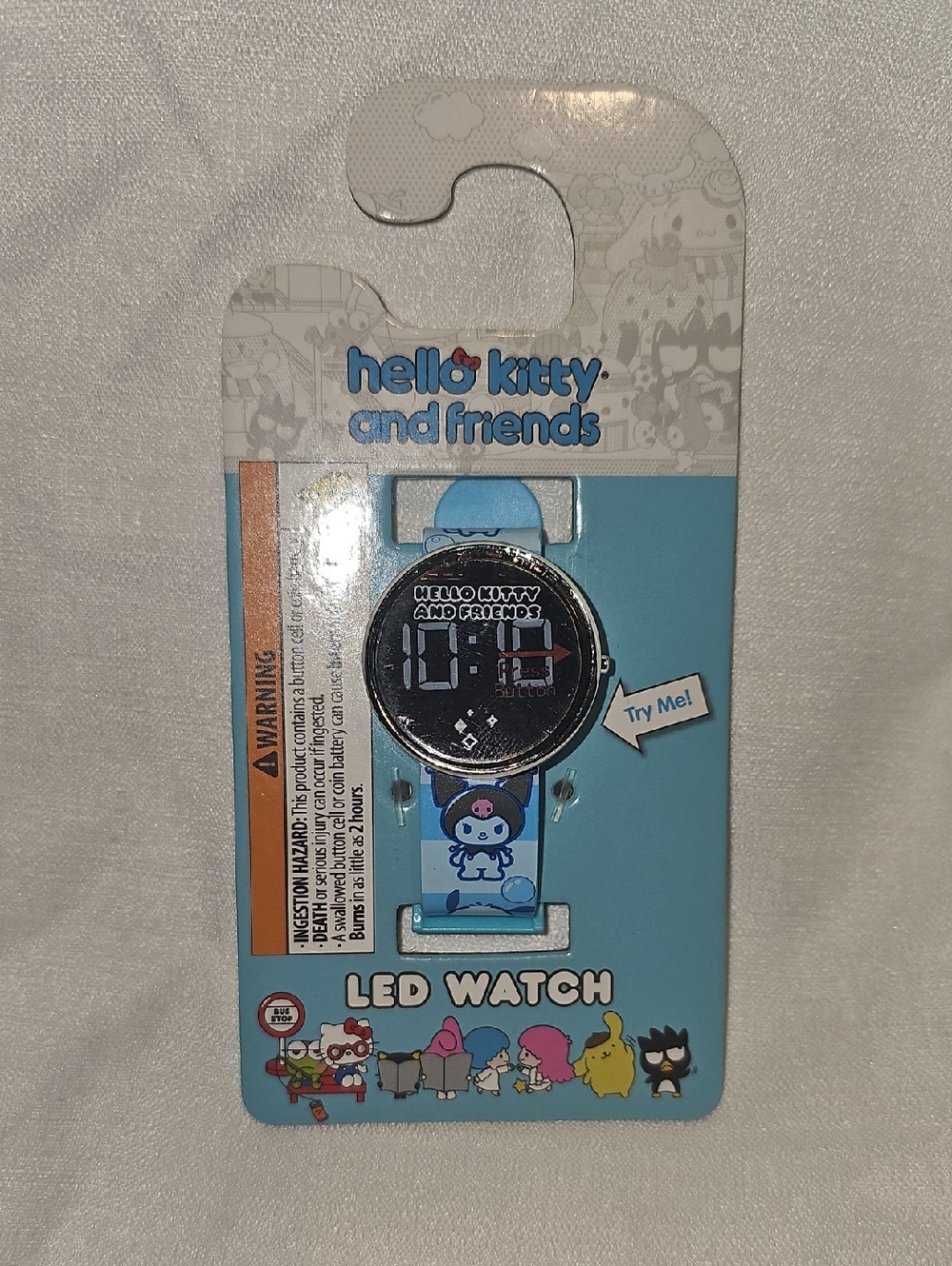 hello kitty and friends Round Face LED Watch, Blue Printed Silicone Strap New